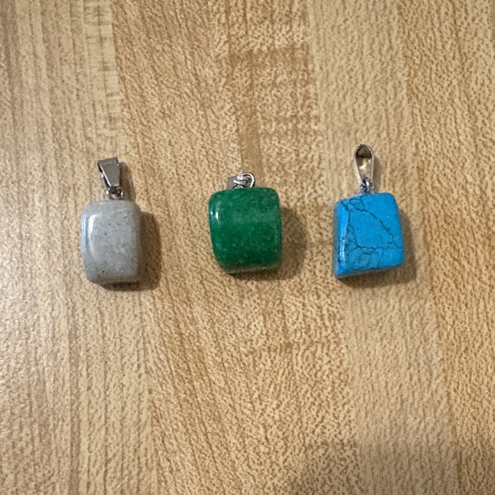 Set of 3 Stone Pendants- Green, Blue, and Gray